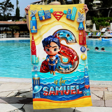 Load image into Gallery viewer, Superhero Style Personalized Beach Towel - Perfect Gift for Kids Beach Towel PopCulturePrints
