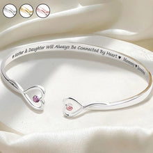 Load image into Gallery viewer, Mother And Daughter Will Always Be Connected By Heart - Personalized Gem Heart Cuff Bracelet - A Meaningful Gift for Moms and Daughters Gem Heart Cuff Bracelet PopCulturePrints
