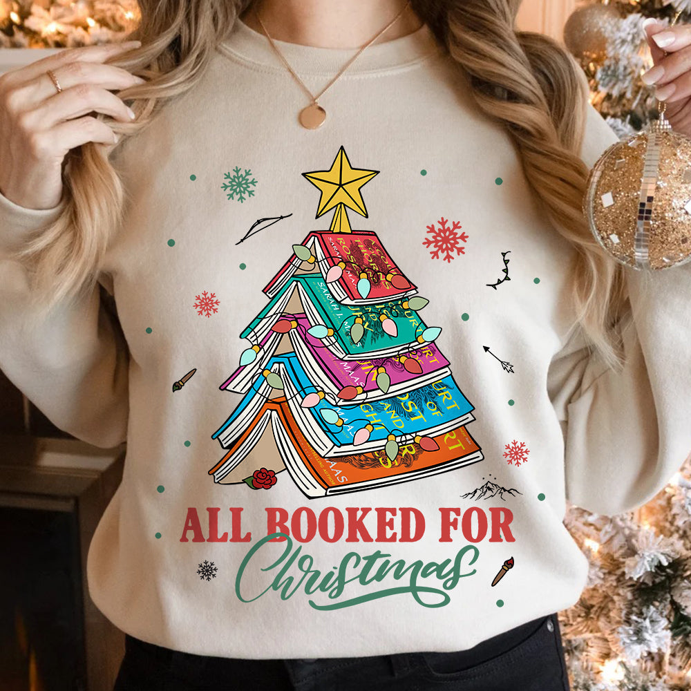 Festive Book Lovers Christmas Sweatshirt - All Booked for Christmas