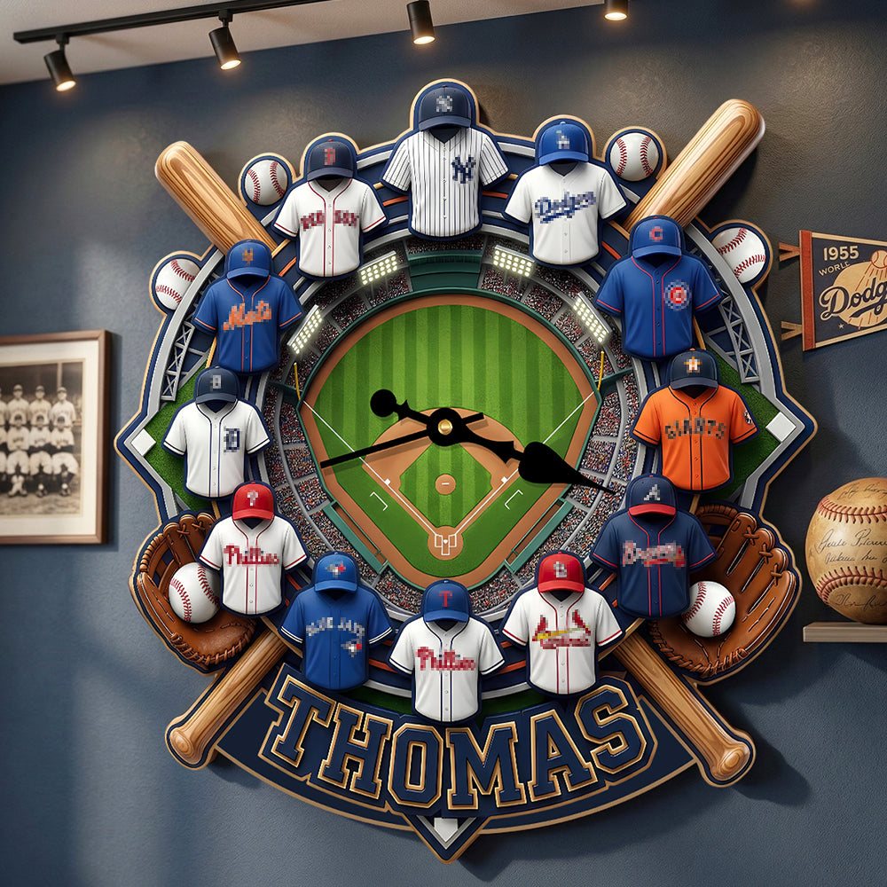 "Time to Play Ball!" Personalized Sports Lovers Acrylic Wall Clock - Unique Gift for Baseball Fans, Dads, and Friends Hanging Wall Clock PopCulturePrints