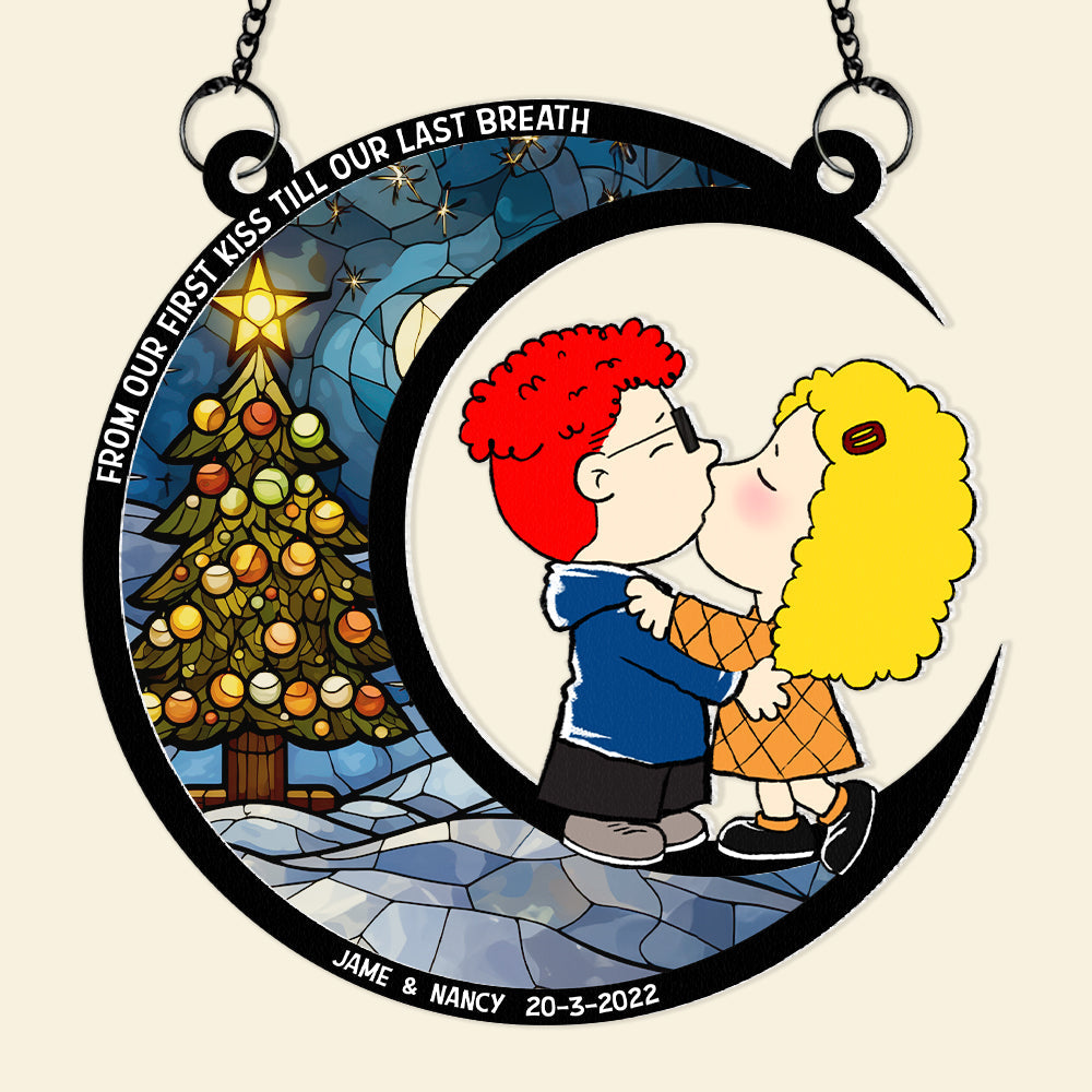 Personalized Christmas Suncatcher Ornament - Romantic Couple Kiss