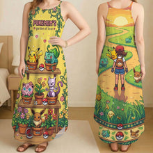 Load image into Gallery viewer, “Embrace Your Inner Pokémon Trainer” - Pixel Monster Garden Suspender Maxi Dress - Personalized Gift for Mom, Grandma &amp; More! Dress PopCulturePrints
