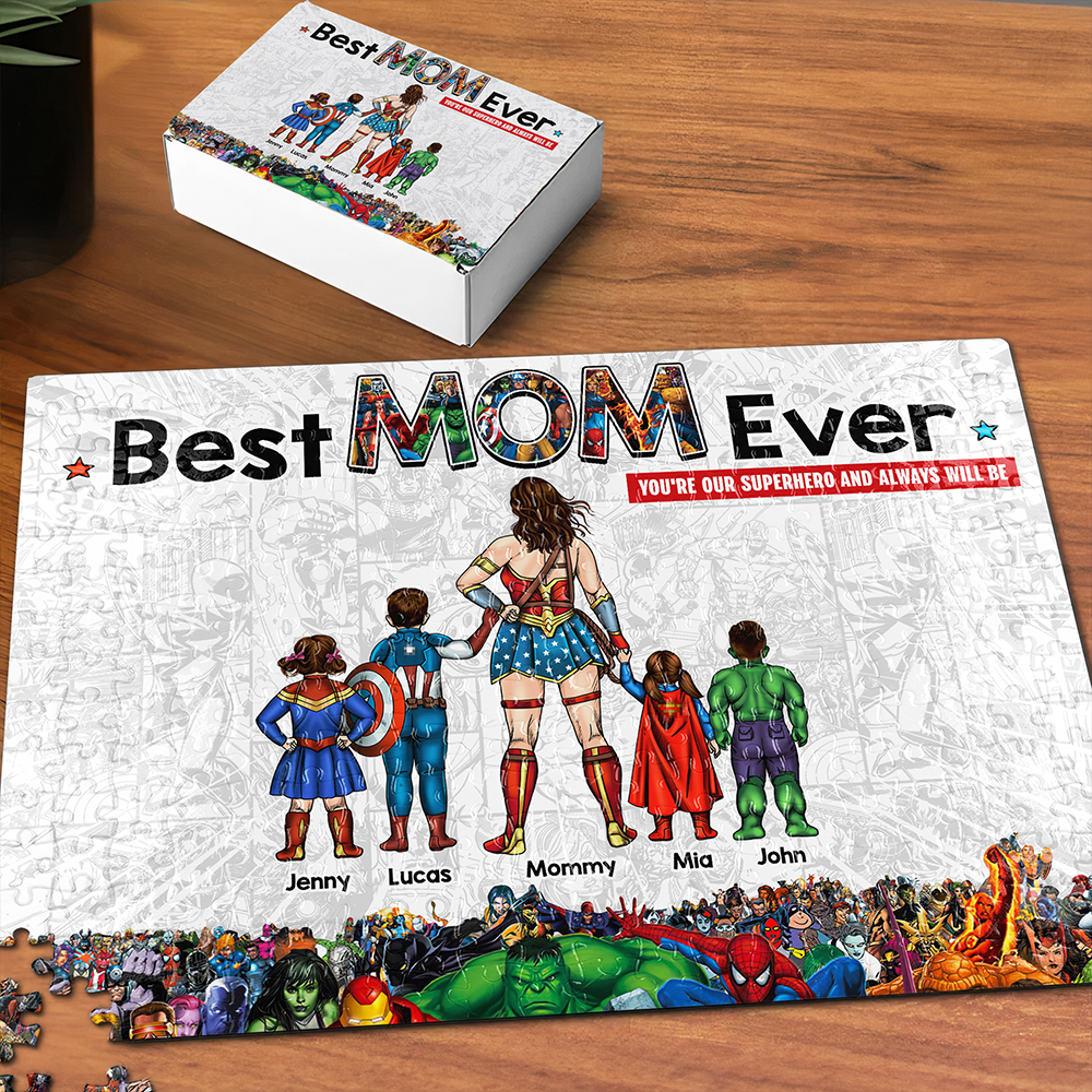You're Our Superhero - Personalized Best Mom Ever Jigsaw Puzzle | Custom Gift for Mom & Grandma Jigsaw Puzzles PopCulturePrints