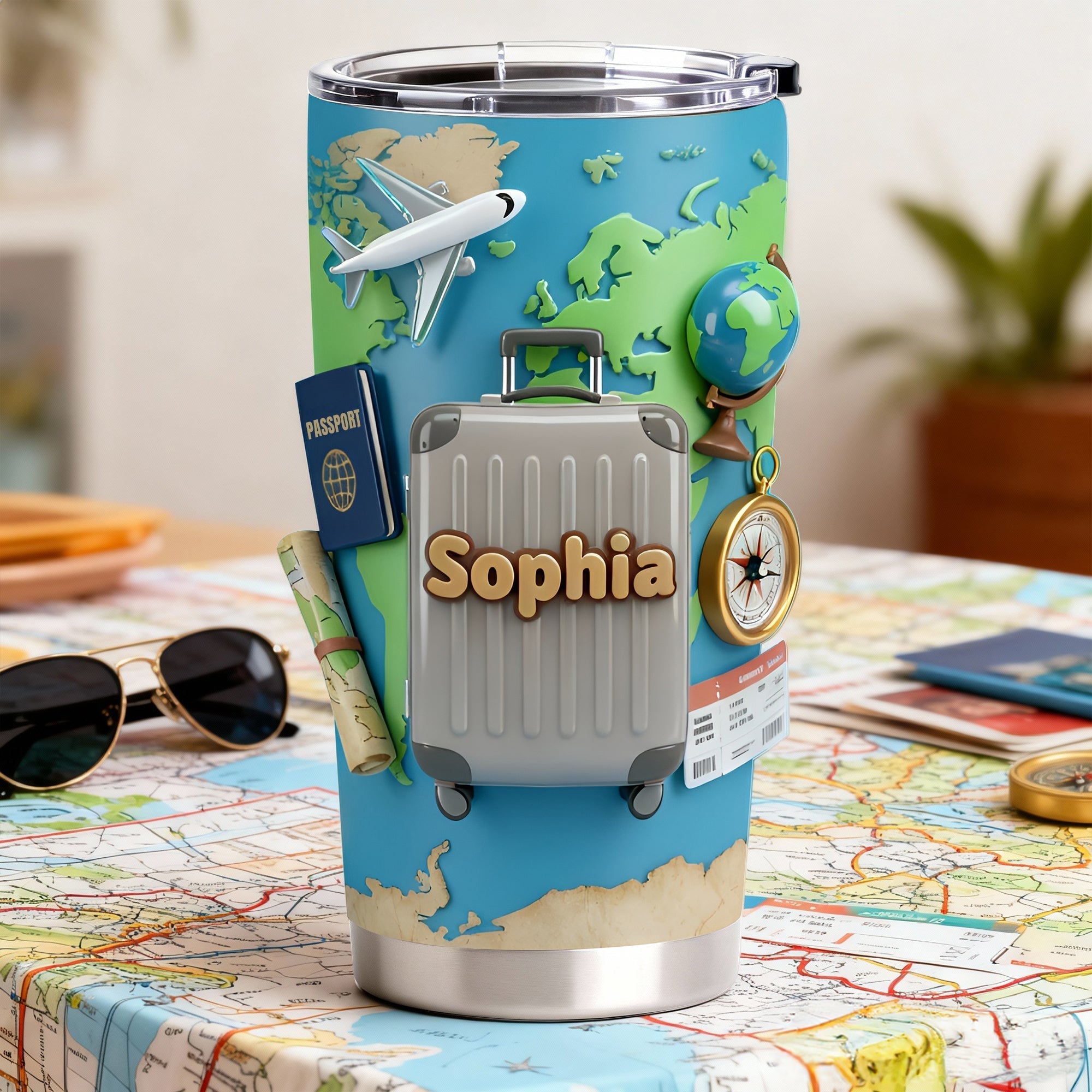 "Adventure Awaits" - Personalized Travel Tumbler for Travel Lovers - Custom Gift for Adventurers, Friends, and Family Tumbler Cup PopCulturePrints