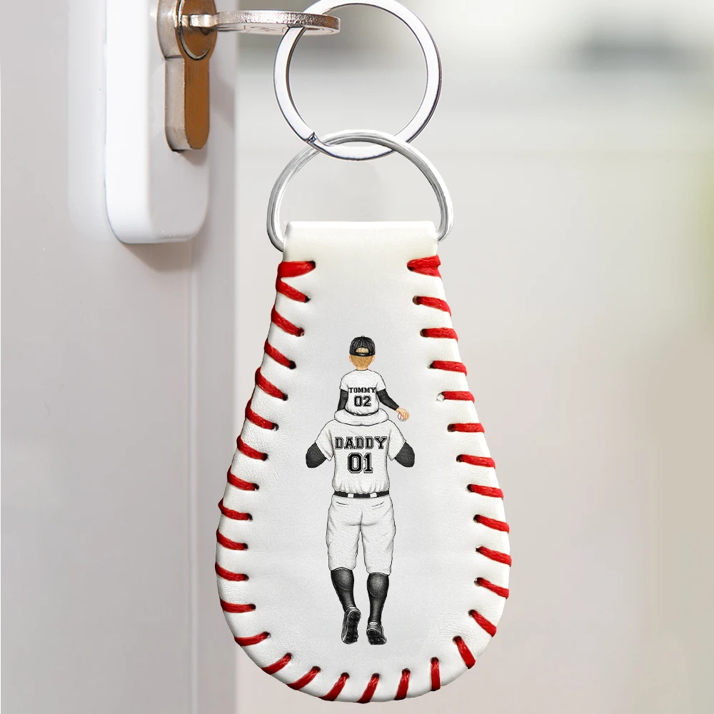 Drive Safe Daddy - Personalized Leather Baseball Keychain Leather Baseball Keychain PopCulturePrints