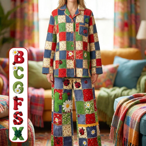 Colorful Ladyburg Patchwork Pajama Set - Personalize for Unique Comfort Pajama Set PopCulturePrints