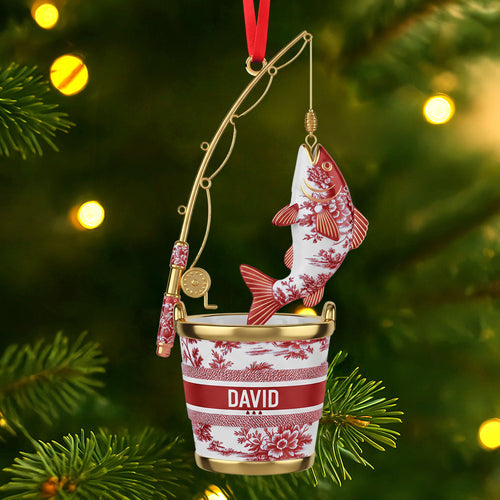 Hooked on Joy: Personalized Fishing Christmas Ornament - Custom Gift for Fishing Lovers, Adventurers, and Friends Ornament PopCulturePrints