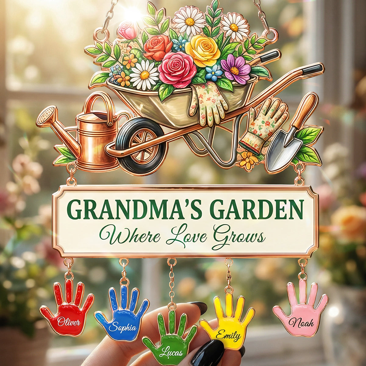 “Where Love Grows” - Lovely Garden Of Mom Suncatcher - Personalized Gift for Moms, Grandmas & More Ornament PopCulturePrints