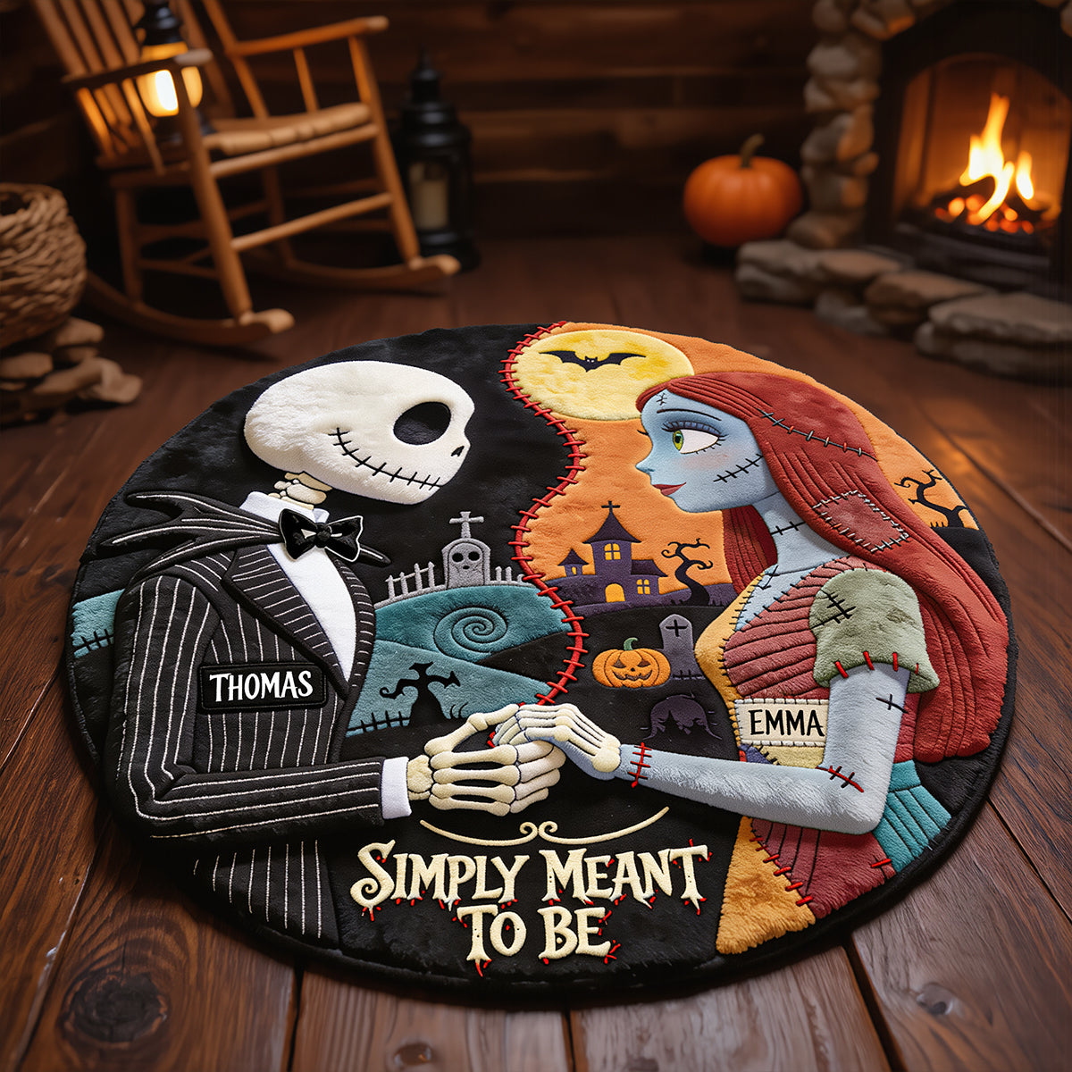 “Embrace the Spooky Spirit!” - Spooky Couple Round Mat - Personalized Halloween Gift for Couples, Friends, and Family
