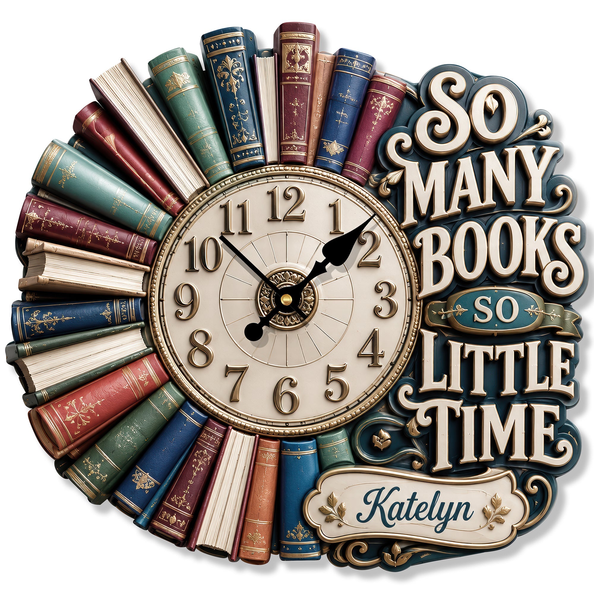 "So Many Books So Little Time" - Personalized Hanging Wall Clock for Book Lovers