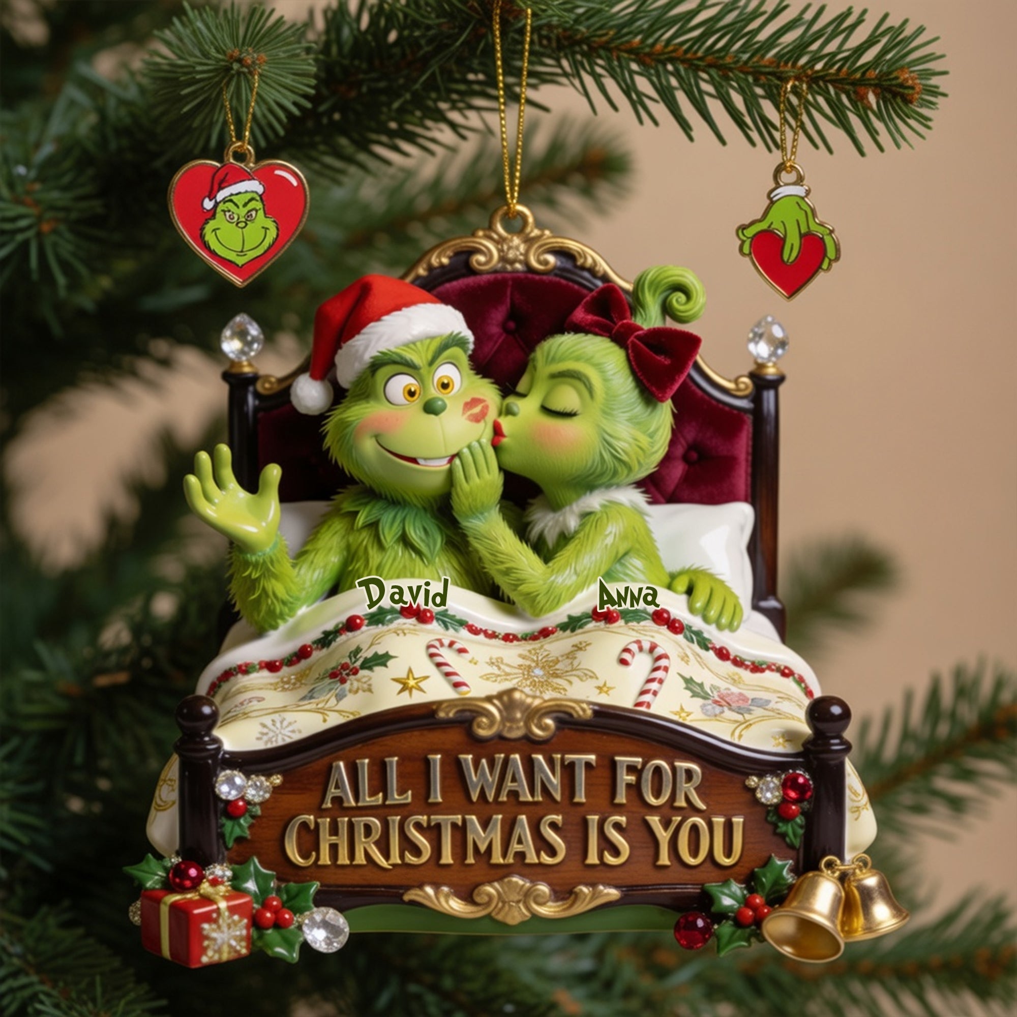 “All I Want For Christmas Is You” - Mischievous Kiss Acrylic Ornament, Personalized Gift for Couples