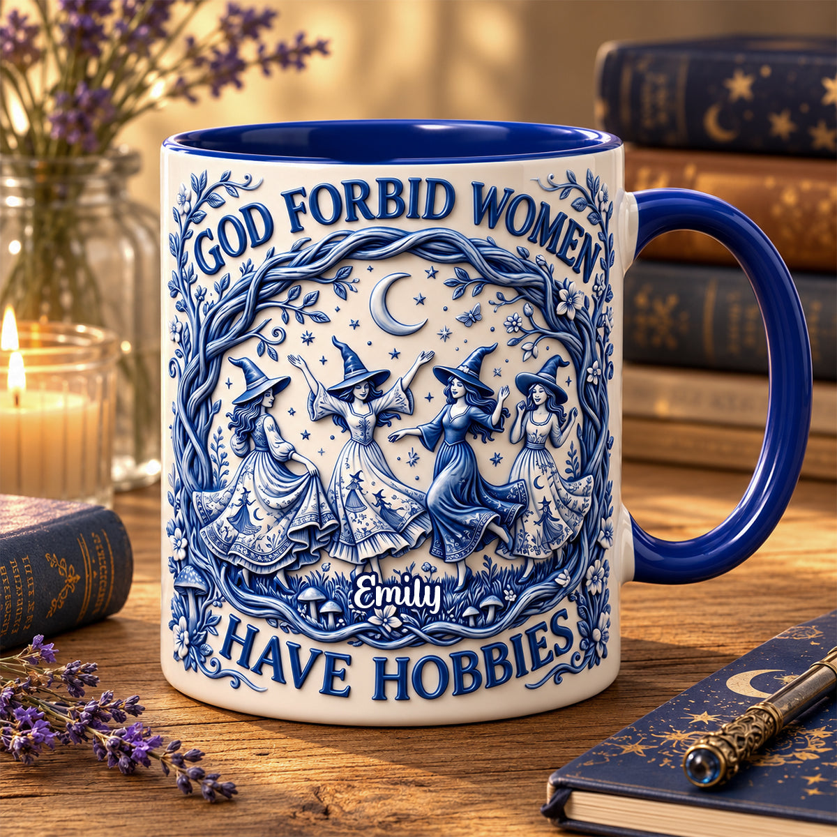 "God Forbid Women Have Hobbies" - Witch Toile De Jouy Accent Mug - Personalized Gift for Witches