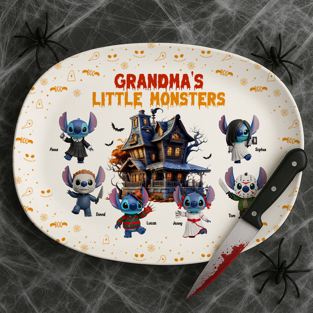 "Embrace the Spook!" Personalized Grandma's Little Monsters Halloween Plate - Unique Gift for Mom and Grandma Plates PopCulturePrints