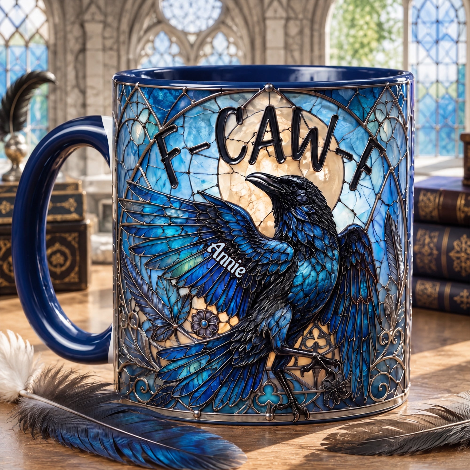 "Cawing with Attitude" - Personalized Raven Accent Mug for Gothic Occult Lovers