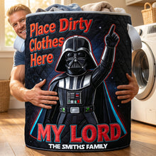Load image into Gallery viewer, "Place Dirty Clothes Here" - Personalized Quilted Laundry Basket - Unique Gift for Star Wars Fans and Families
