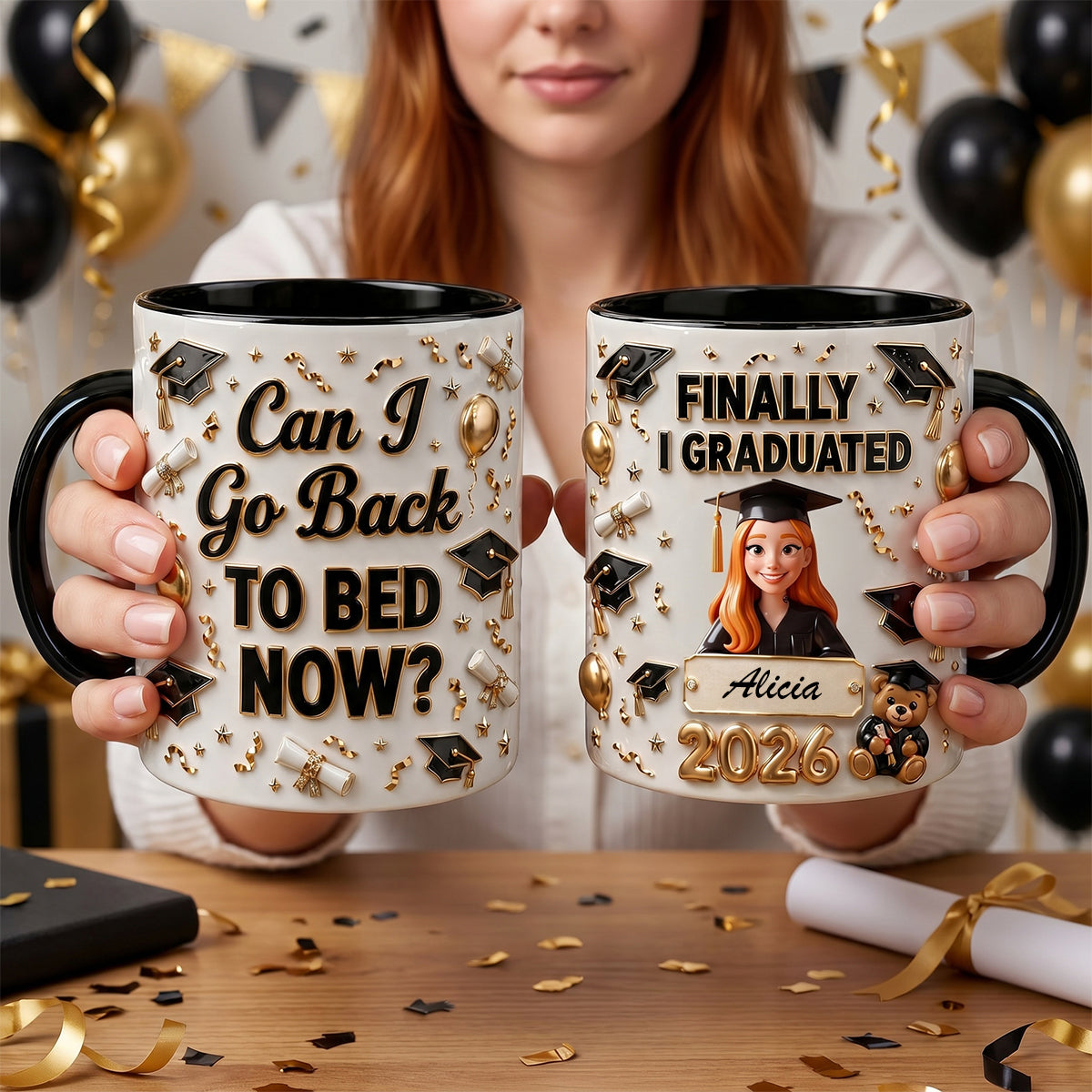 “Can I Go Back to Bed Now?” - Custom Photo Finally Graduation Coffee Mug - Personalized Gifts for Graduates Coffee Mug PopCulturePrints