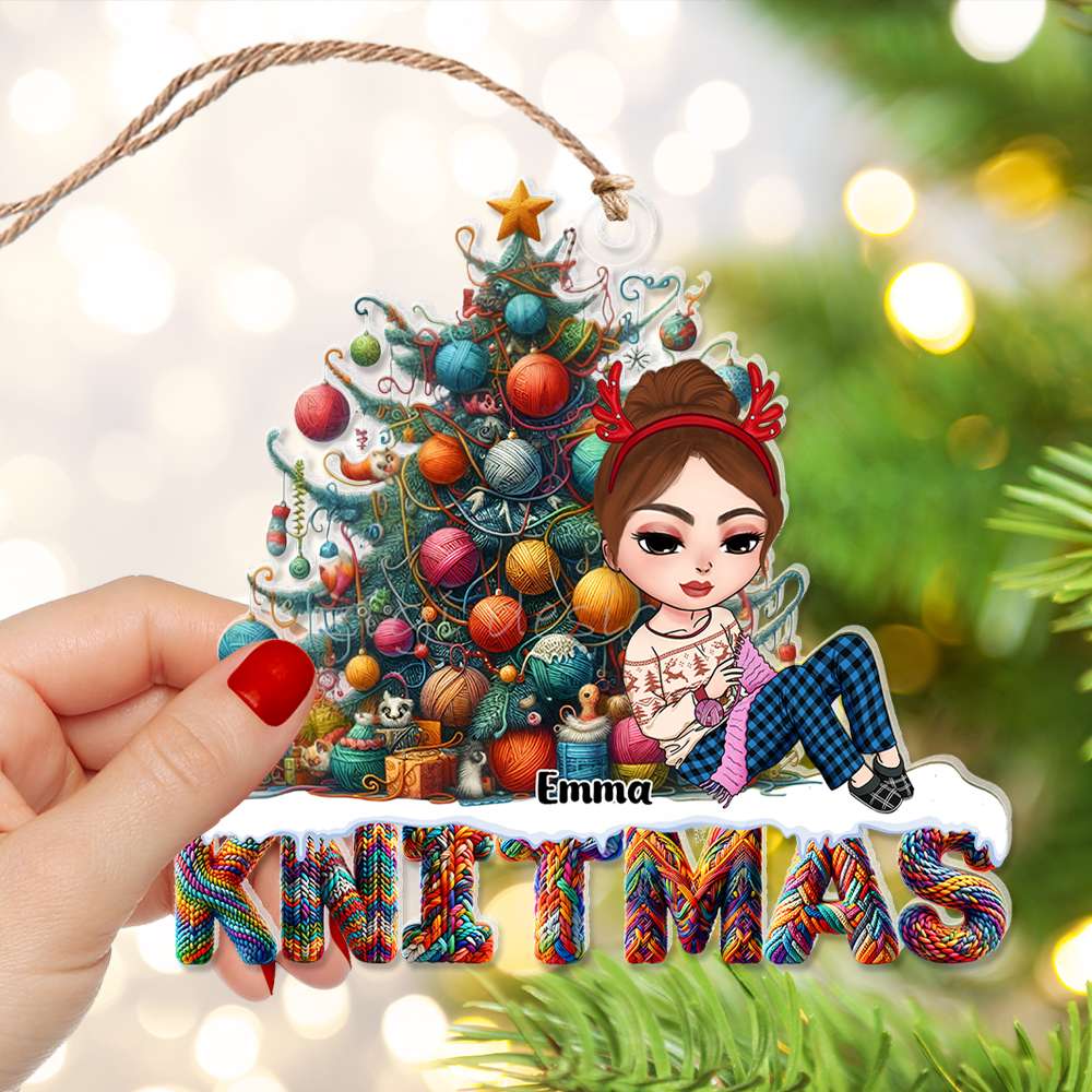 Personalized Knitting Christmas Tree Acrylic Ornament Ornament PopCulturePrints