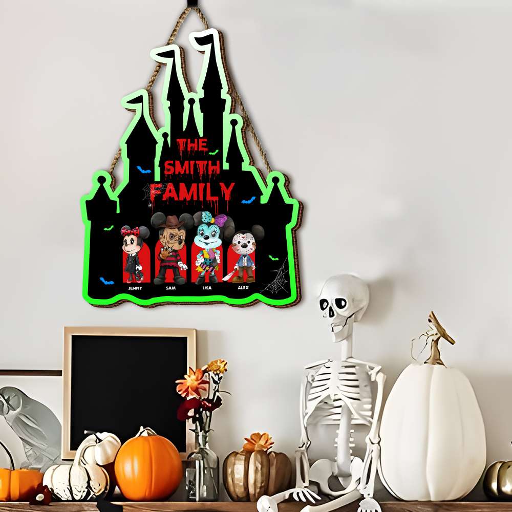 Personalized Halloween Family Wood Sign - Custom Cartoon Character Design