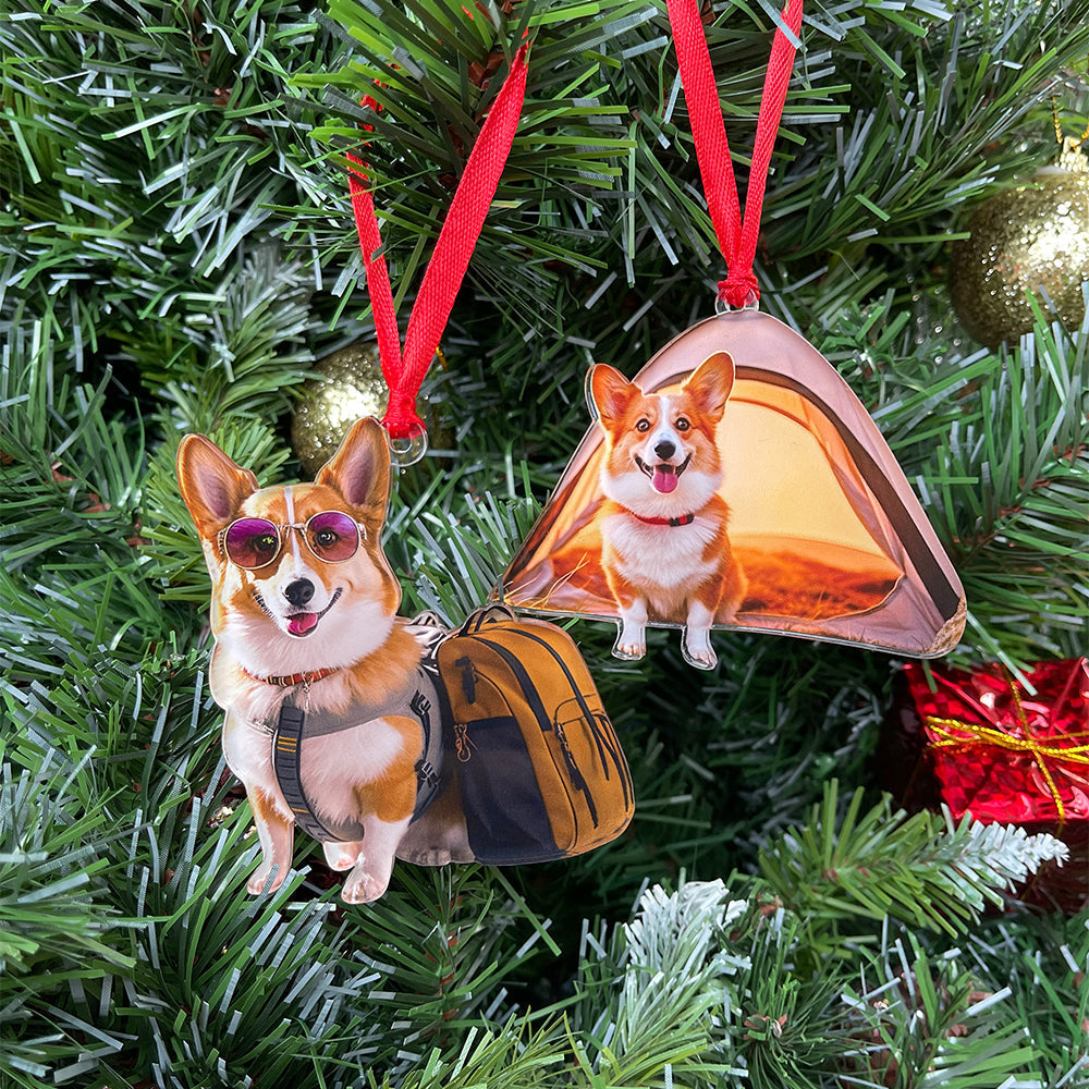 Personalized Dog Lover's Photo Ornament - Custom Corgi with Backpack