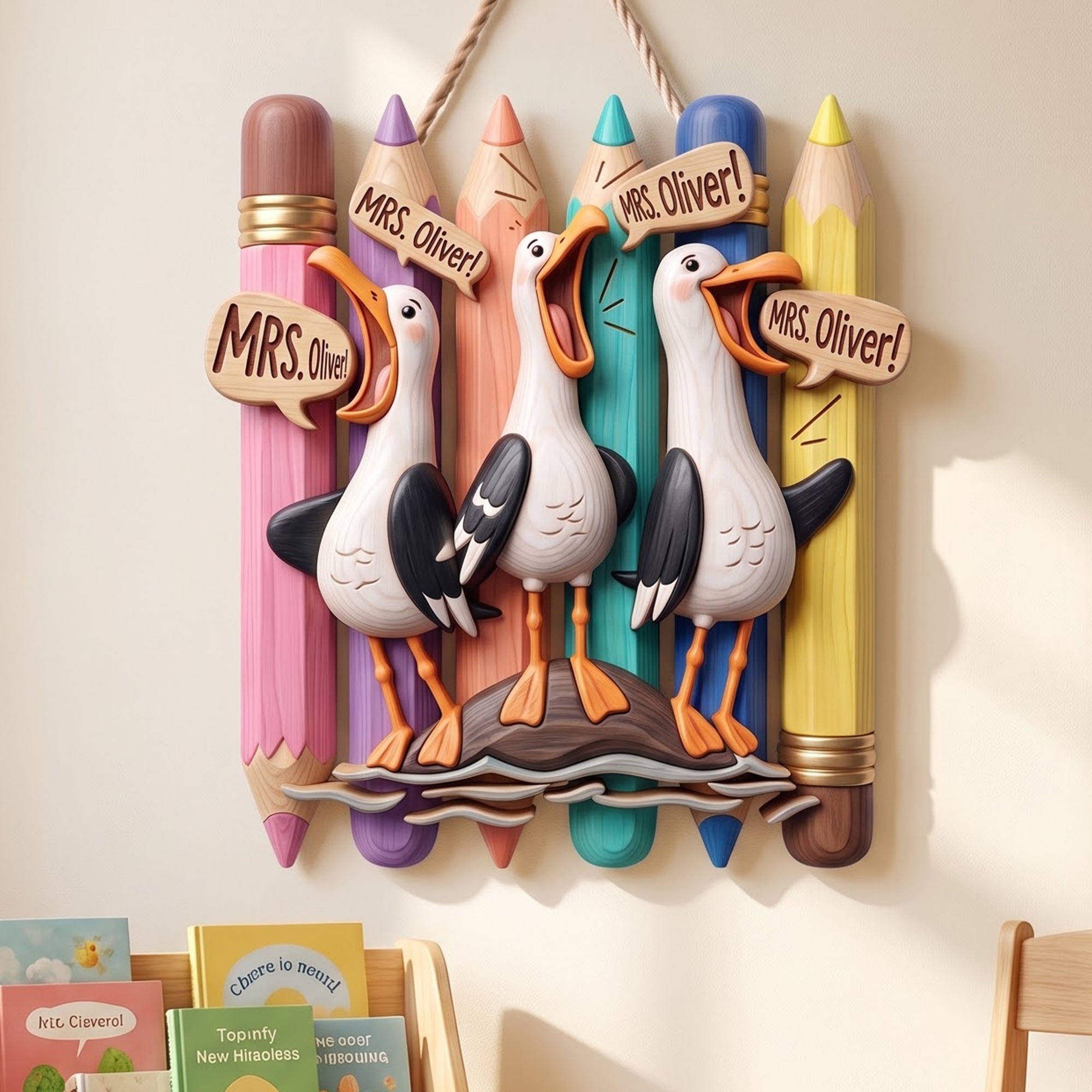 Cute Beachy Seagull Wood Sign - Personalized Gift For Teachers 02HUQN080826 Wood Sign PopCulturePrints