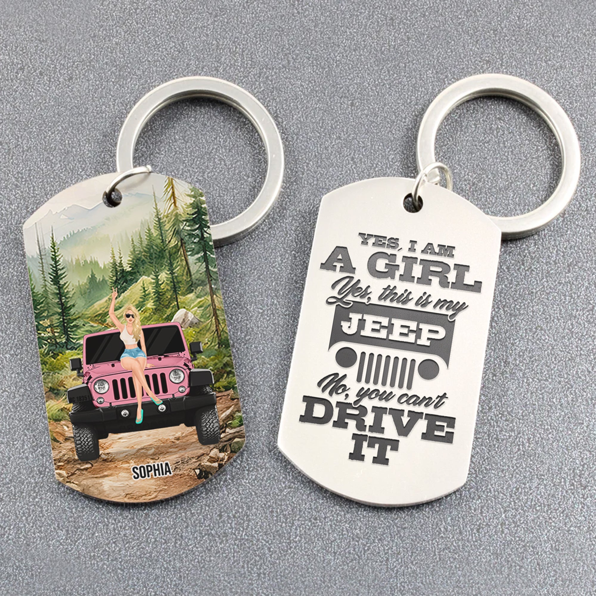 Personalized Jeep Girl Keychain - Custom Name Tag for Jeep Enthusiasts