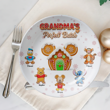 Load image into Gallery viewer, Grandma&#39;s Perfect Batch - Personalized Gingerbread House Holiday Round Plate Ceramic Round Plate PopCulturePrints
