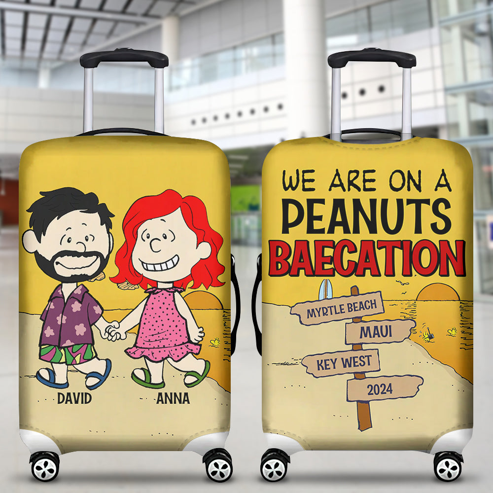 Personalized Peanuts Cartoon Couple Luggage Cover - Baecation Adventure