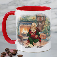 Load image into Gallery viewer, Personalized Christmas Couple Mug - Cozy Fireplace Edition
