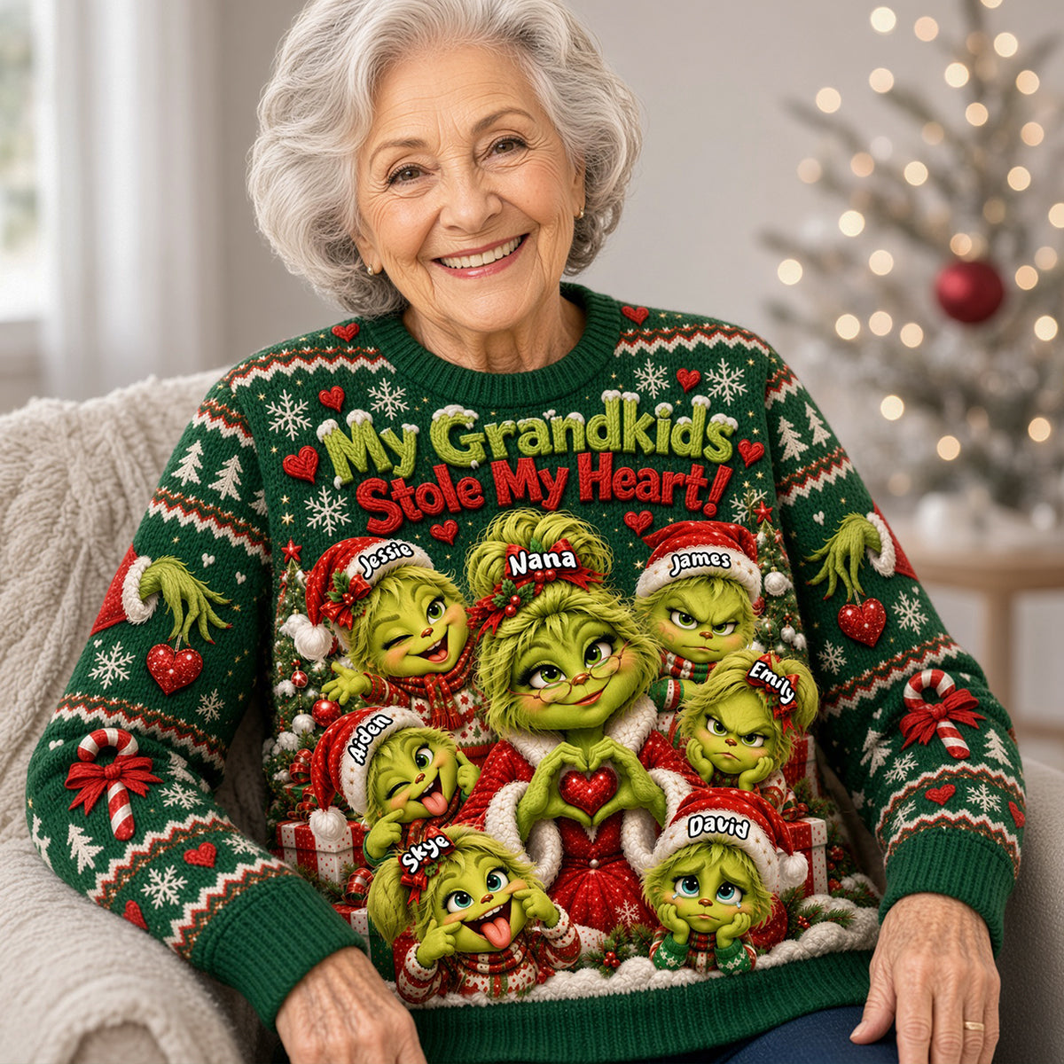 My Grandkids Stole My Heart - Personalized Knitted Ugly Sweater for Grandparents
