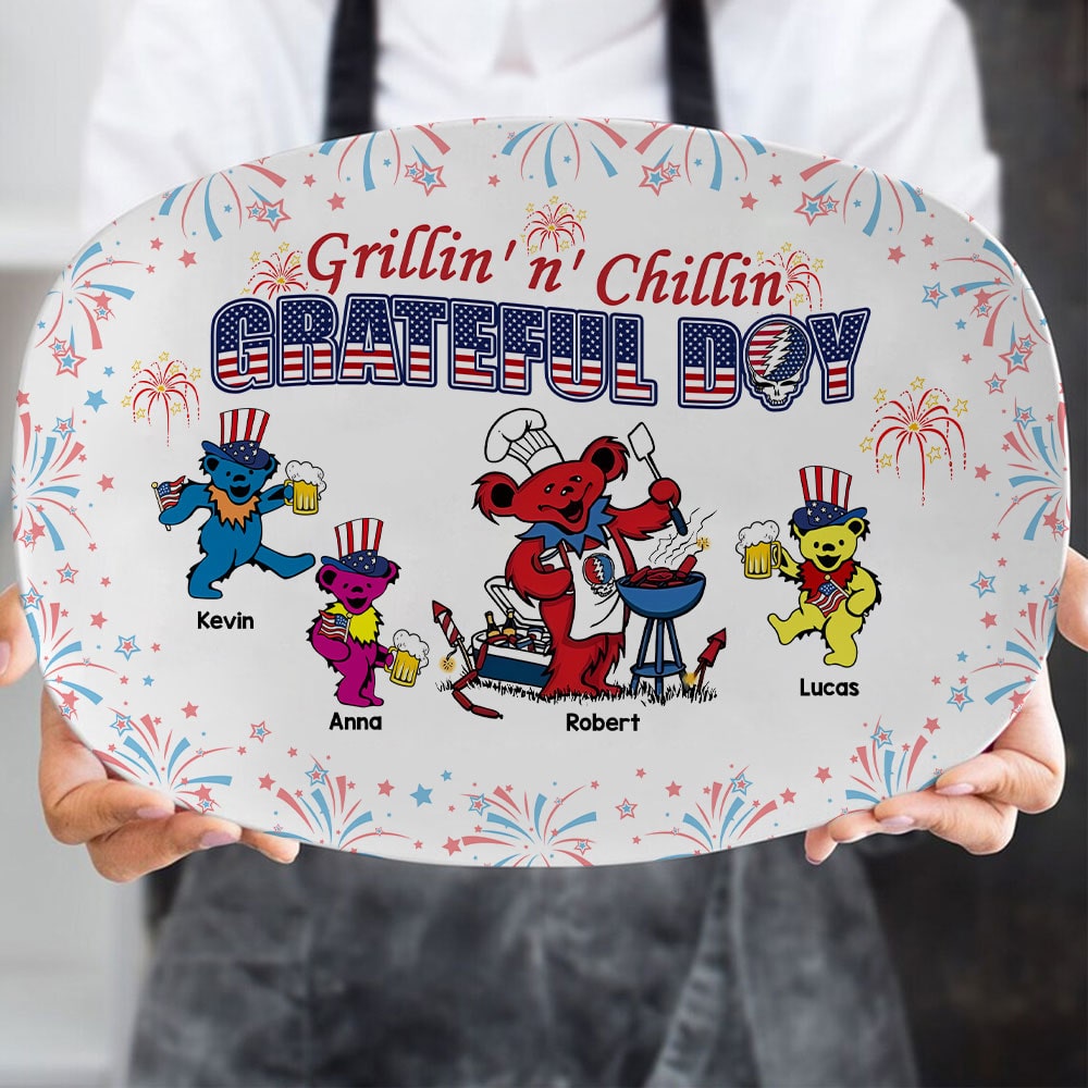Personalized Grateful Day BBQ Plate - Independence Day Edition Plates PopCulturePrints