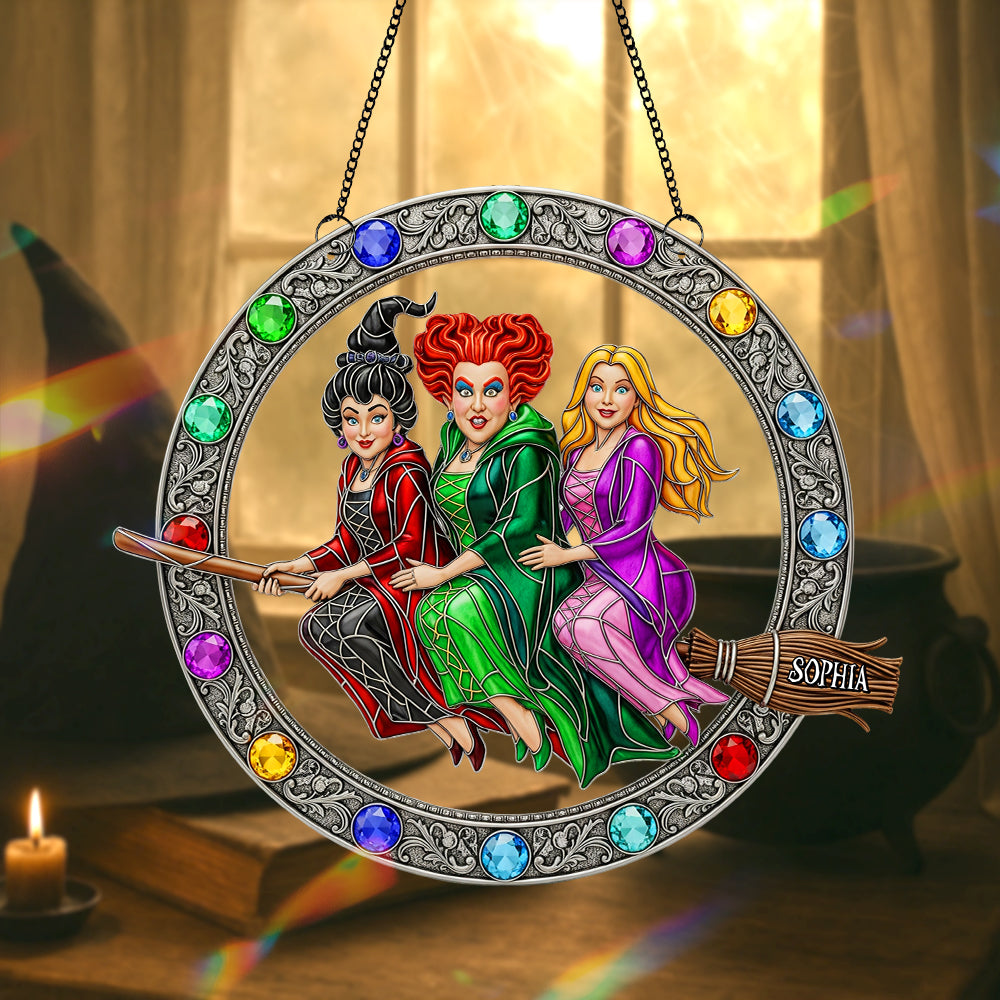 "Fly High with Magic!" - Enchanted Witches Trio Suncatcher - Personalized Gift for Witch Lovers Ornament PopCulturePrints