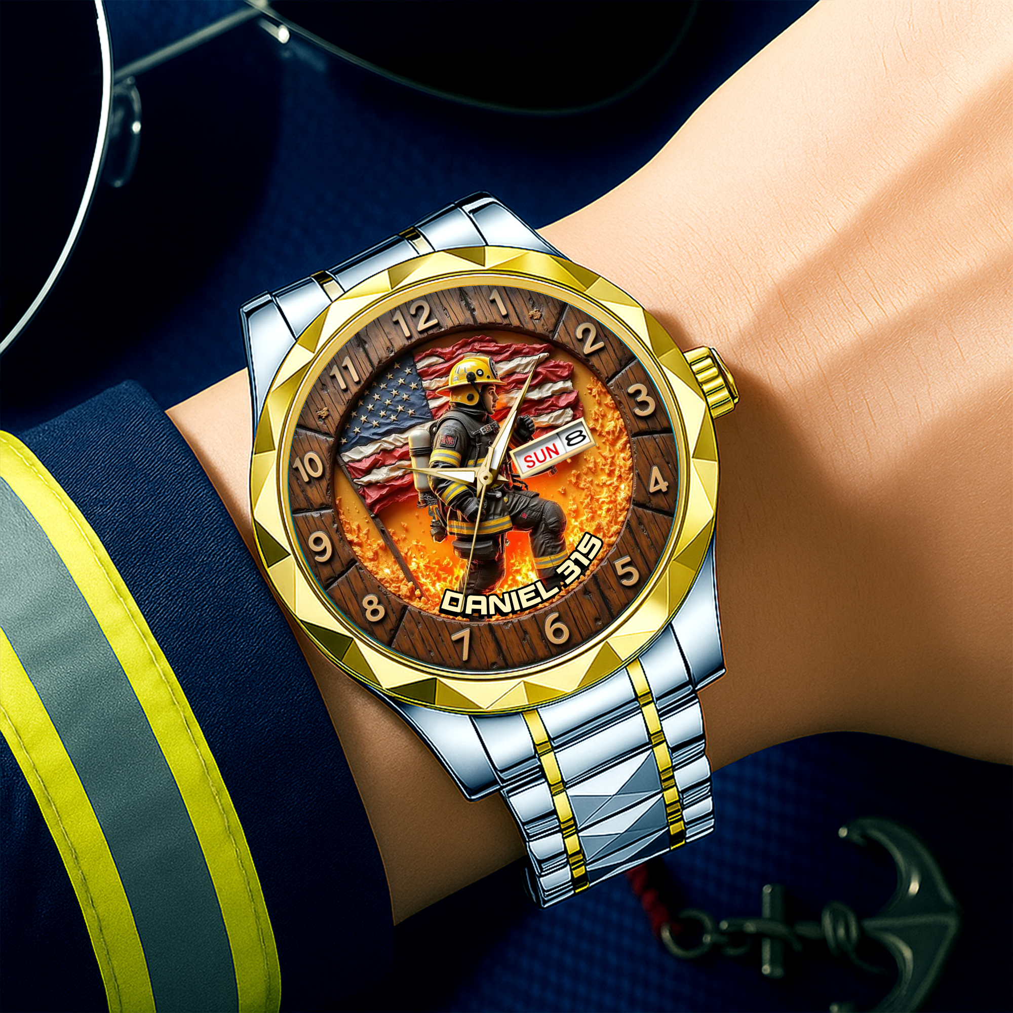 “Courage in Every Tick” - Personalized Firefighter Men's Watch - Custom Gift for Firefighters and Their Families Men's Watch PopCulturePrints