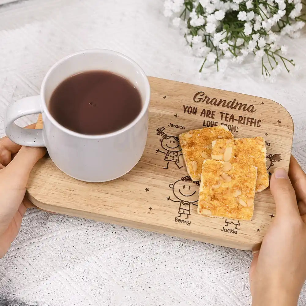 Grandma You Are Tea-Riffic - Personalized Serving Board with Cup Holder - a Unique Gift for Grandma Serving Board With Cup Holder PopCulturePrints