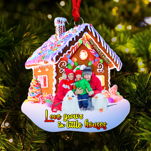 Personalized Family Photo Ornament - Love Grows in Little Houses Ornament PopCulturePrints