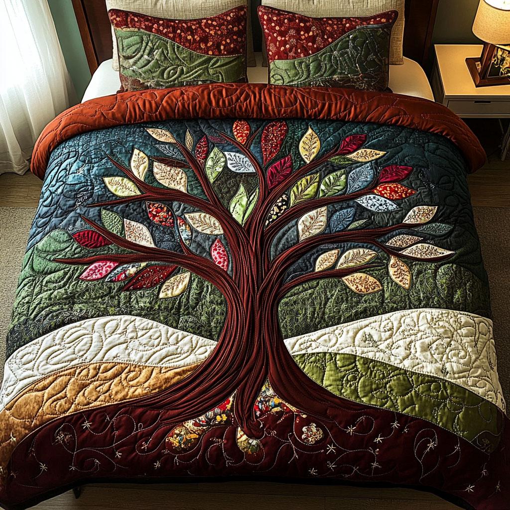 Graceful Tree of Life Quilt Bed Set - Personalized Comfort for Every Occasion Blanket PopCulturePrints