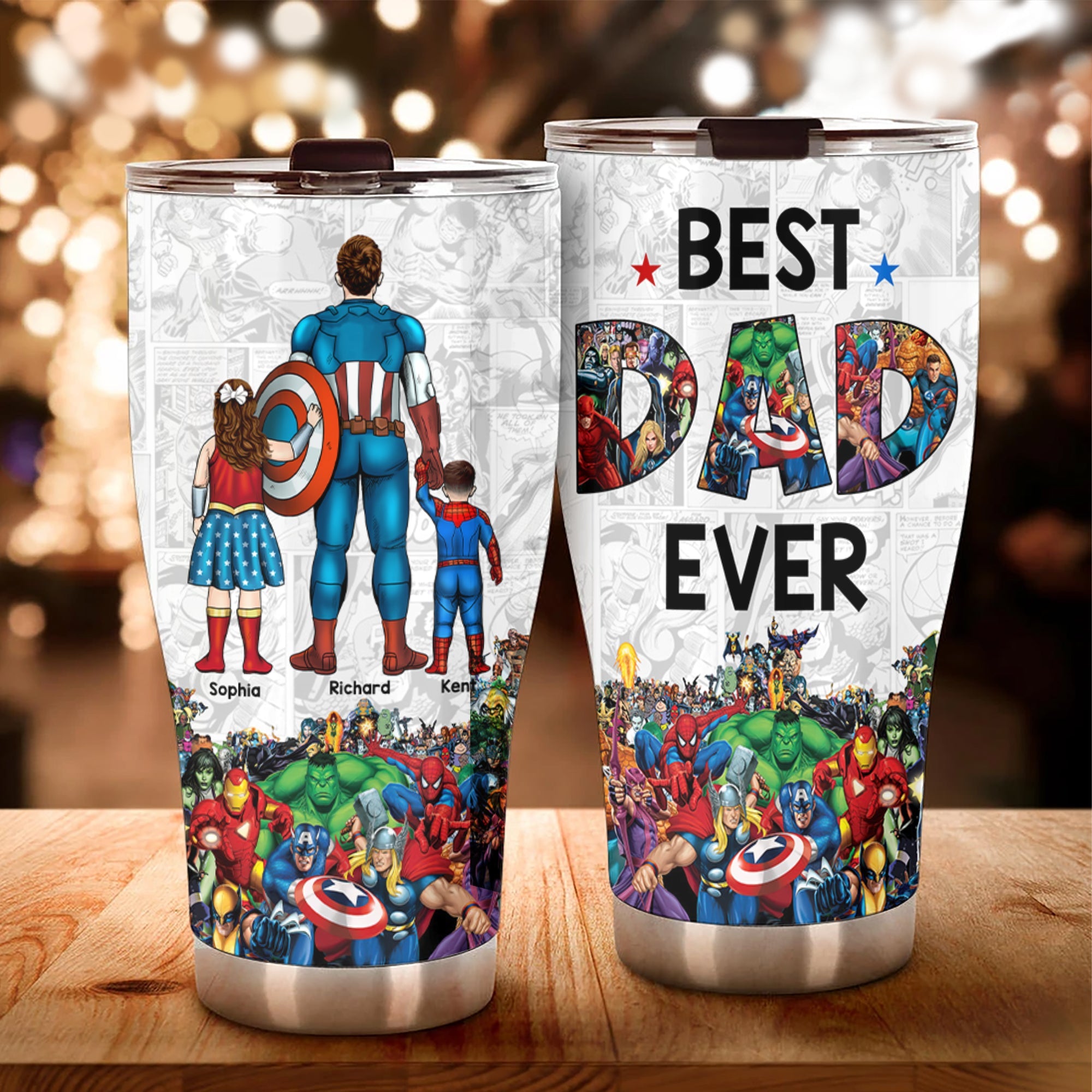 Best Dad Ever Personalized Superhero Tumbler Tumbler Cup PopCulturePrints