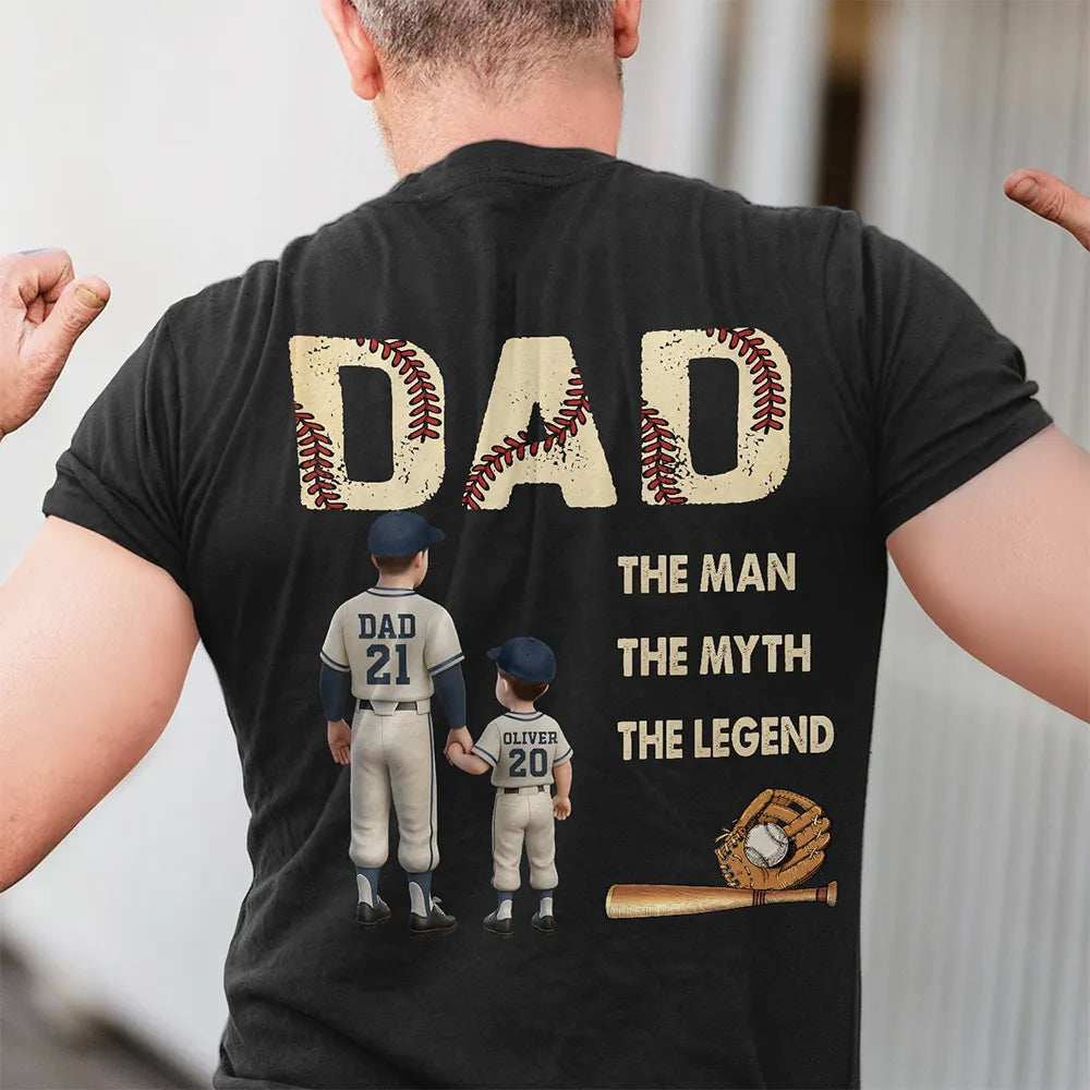 Baseball Dad: The Man The Myth The Legend - Custom Personalized T-Shirt for Dads and Grandpas T-shirt PopCulturePrints