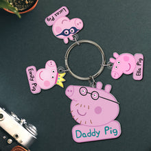 Load image into Gallery viewer, Personalized Daddy Pig Keychain with Custom Pig Charms Keychains PopCulturePrints
