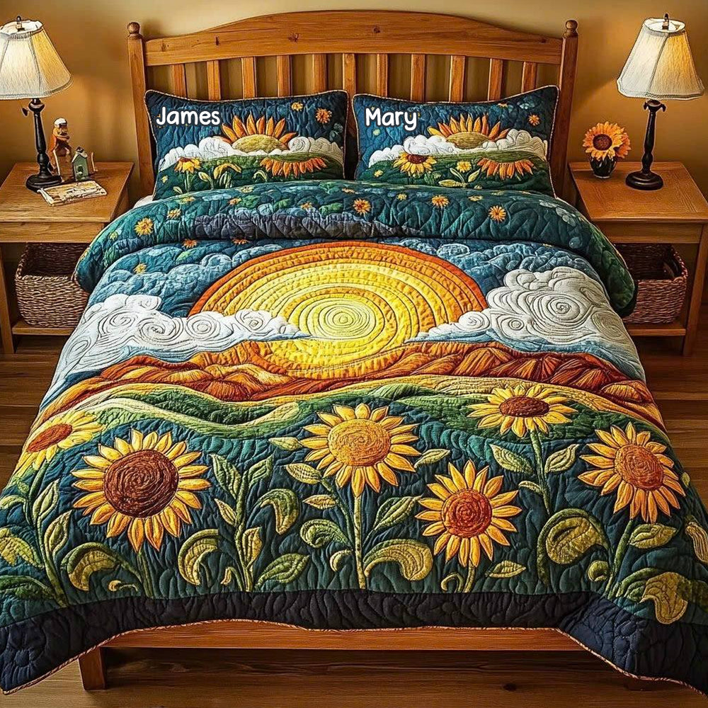 Personalized Sunflower Lovers Quilt Bedding Set Blanket PopCulturePrints