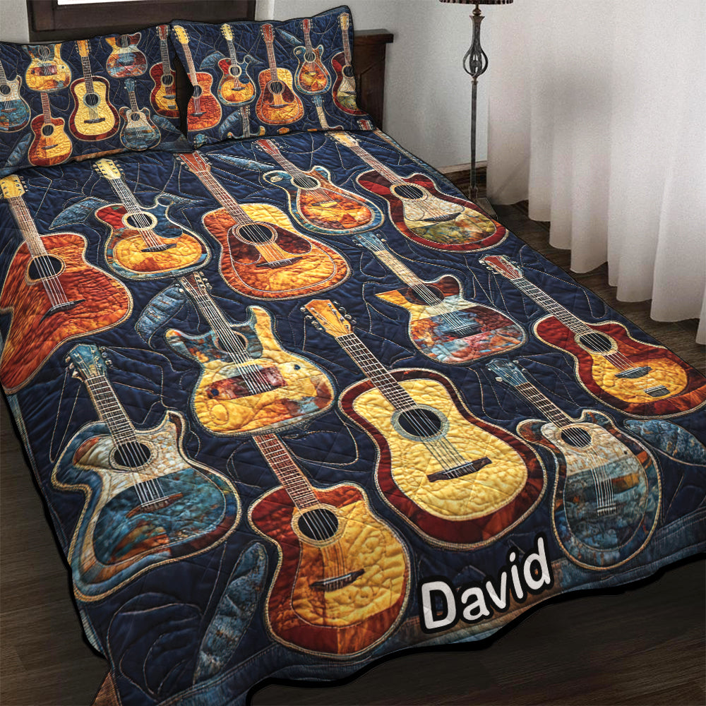 Personalized Gift for Guitar Lovers - Acoustic Vibes Quilt Bedding Set Blanket PopCulturePrints