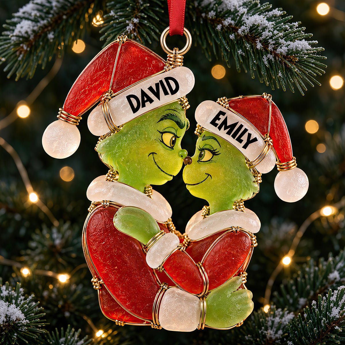 Love Wrapped in Christmas Cheer - Personalized Christmas Ornament for Couples