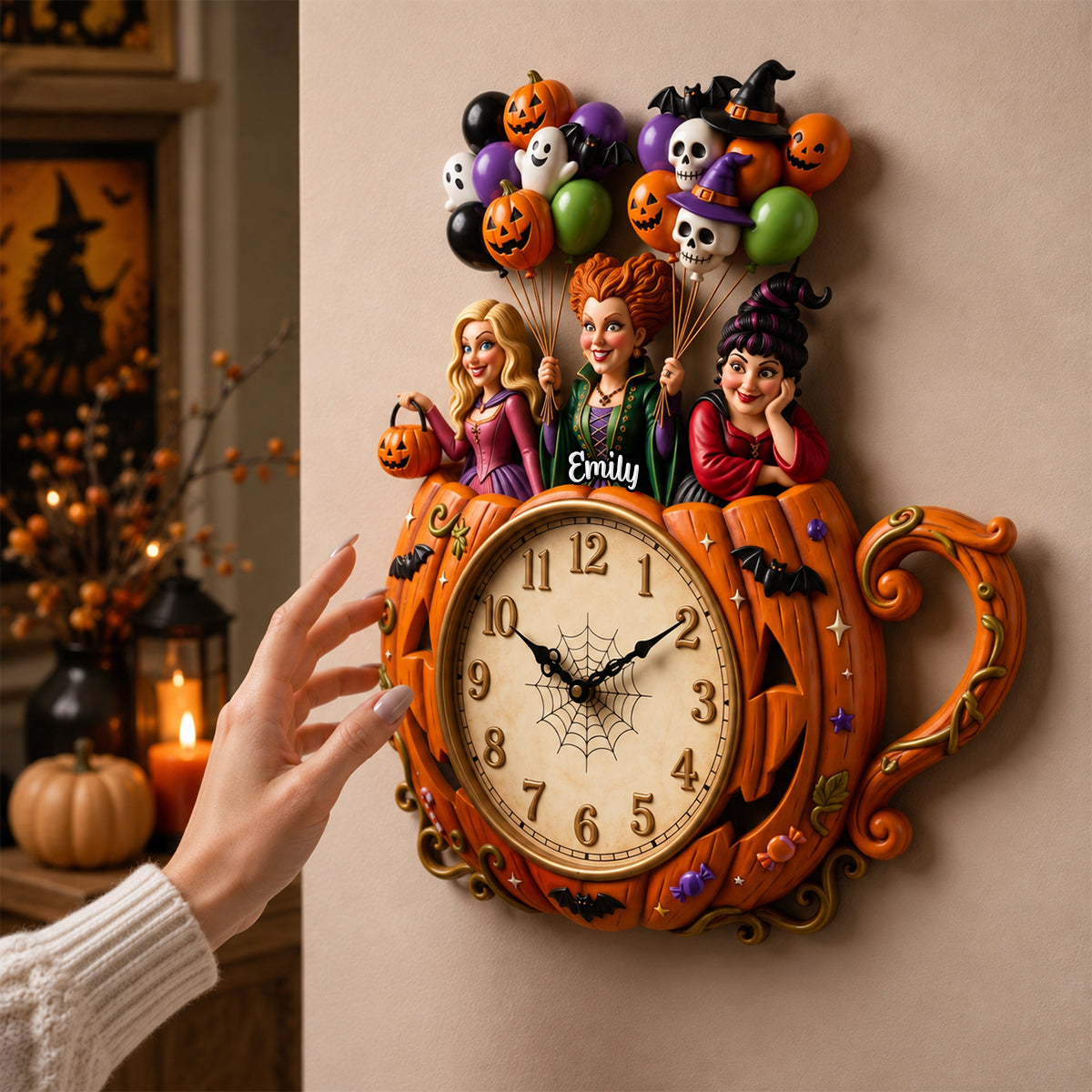 Bewitched By Time Acrylic Hanging Wall Clock - A Magical Personalized Gift for Halloween Lovers