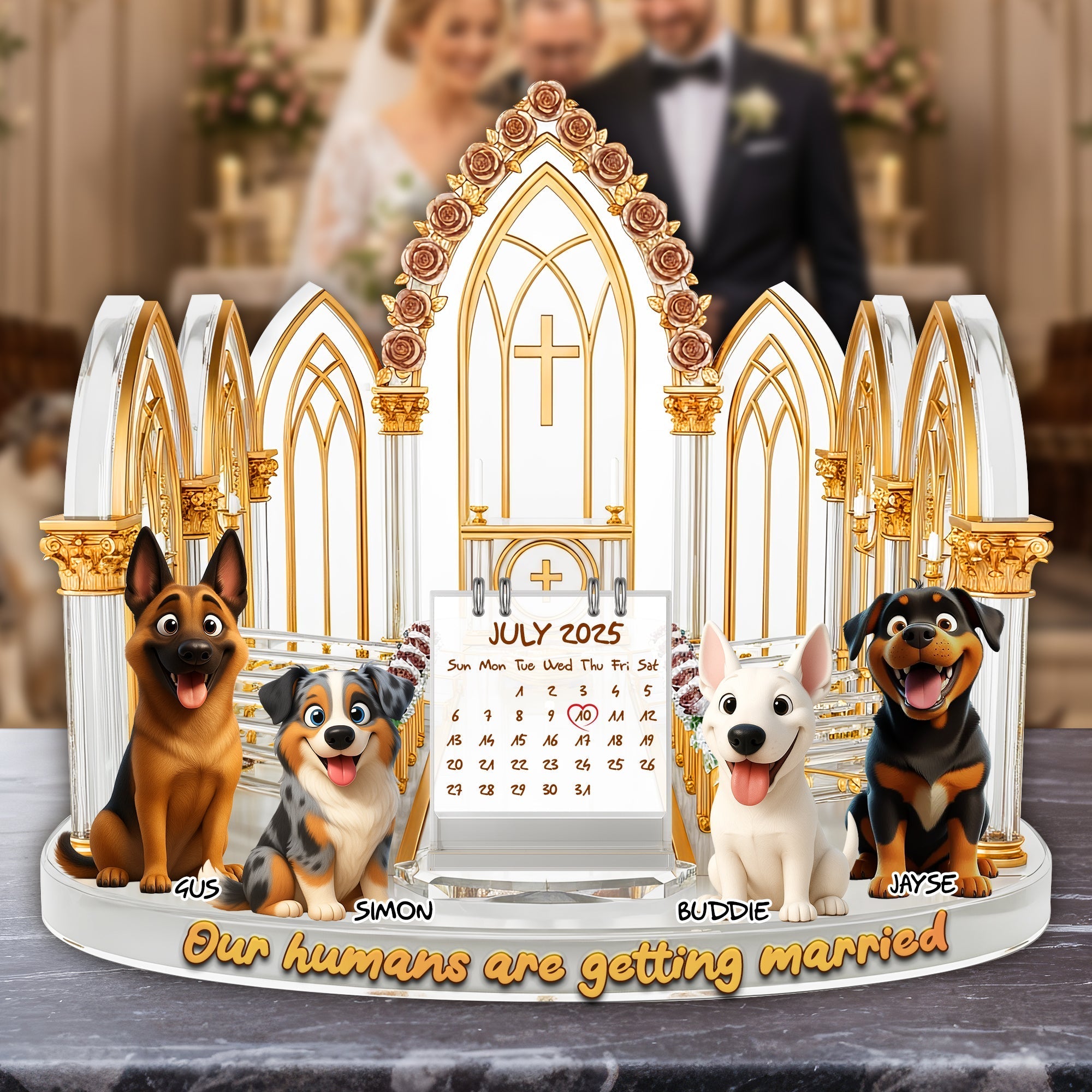 Our Humans Are Getting Married - Personalized Engagement Acrylic Plaque for Dog Lovers Shaped Plaques PopCulturePrints