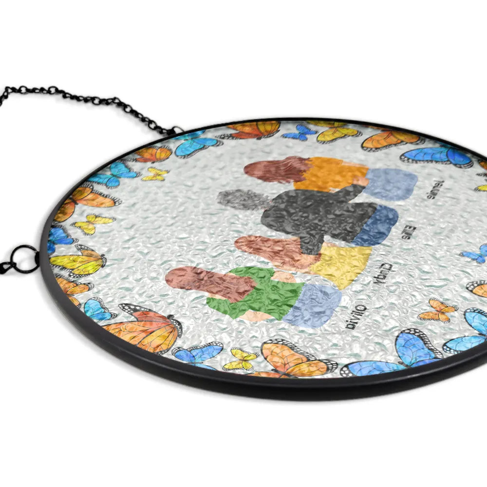 "Cherished Memories: Personalized Floral Frame - Stained Glass Window Hanging for Grandma, Mom & Loved Ones" Suncatcher Ornament PopCulturePrints