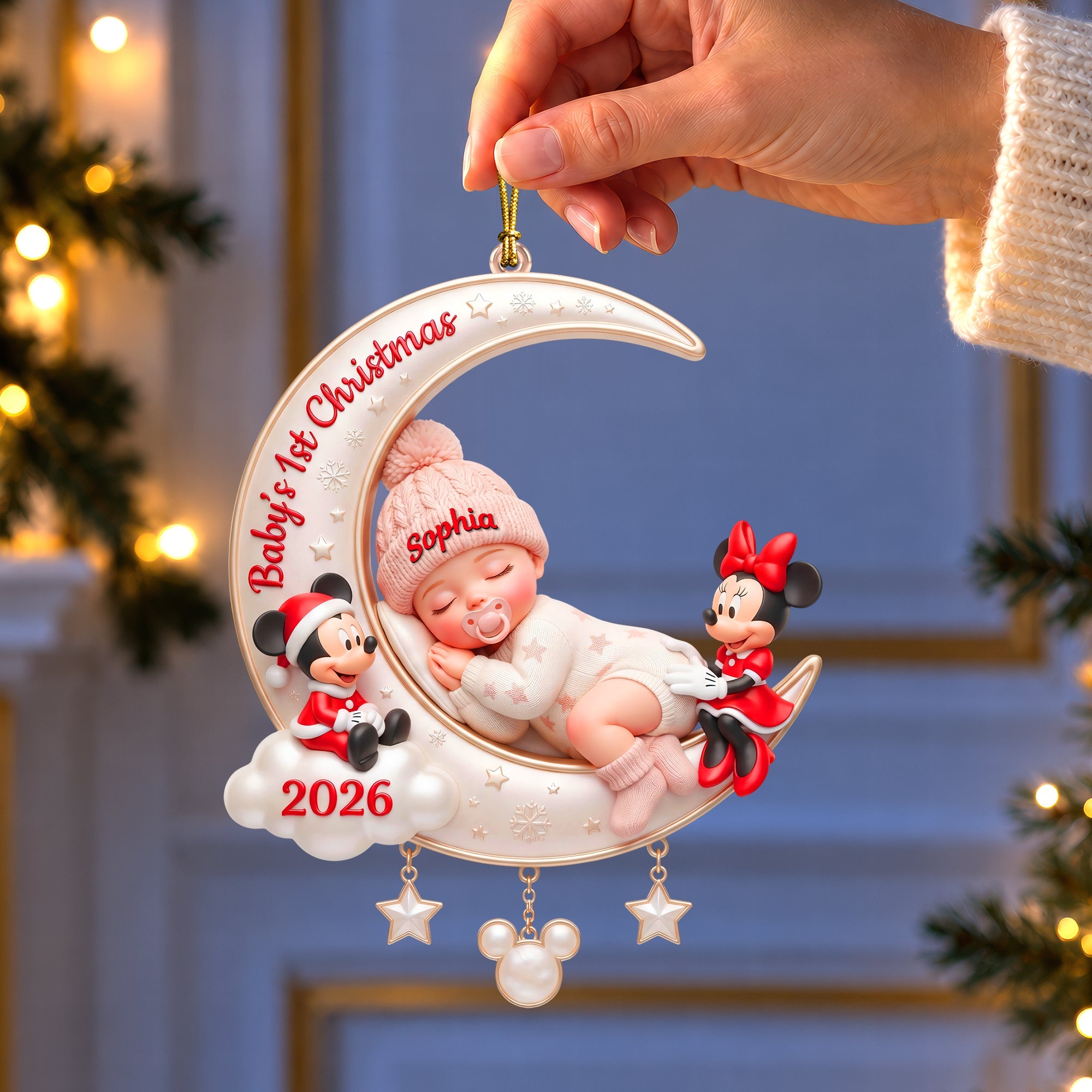 Baby's 1st Christmas - Personalized 2026 Ornament with Mickey & Minnie - Perfect Gift for Newborns