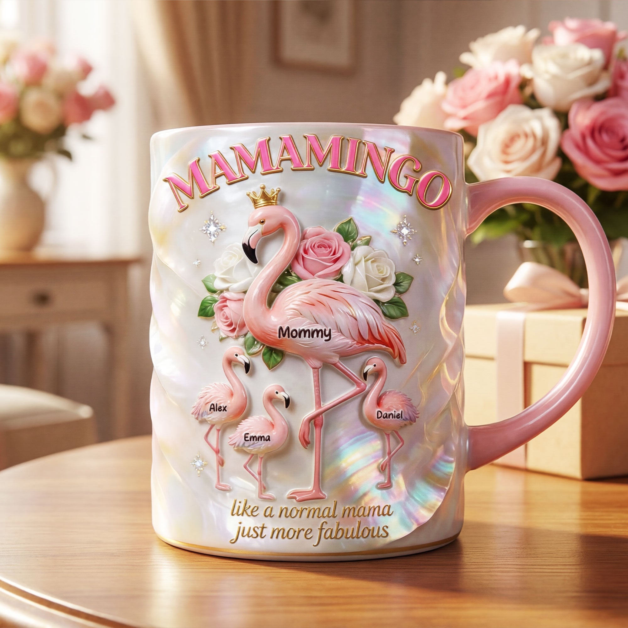 “Like a Normal Mama, Just More Fabulous” - Flamingo Mom and Kids Coffee Accent Mug - Personalized Gift for Moms, Grandmas, and More Coffee Mug PopCulturePrints