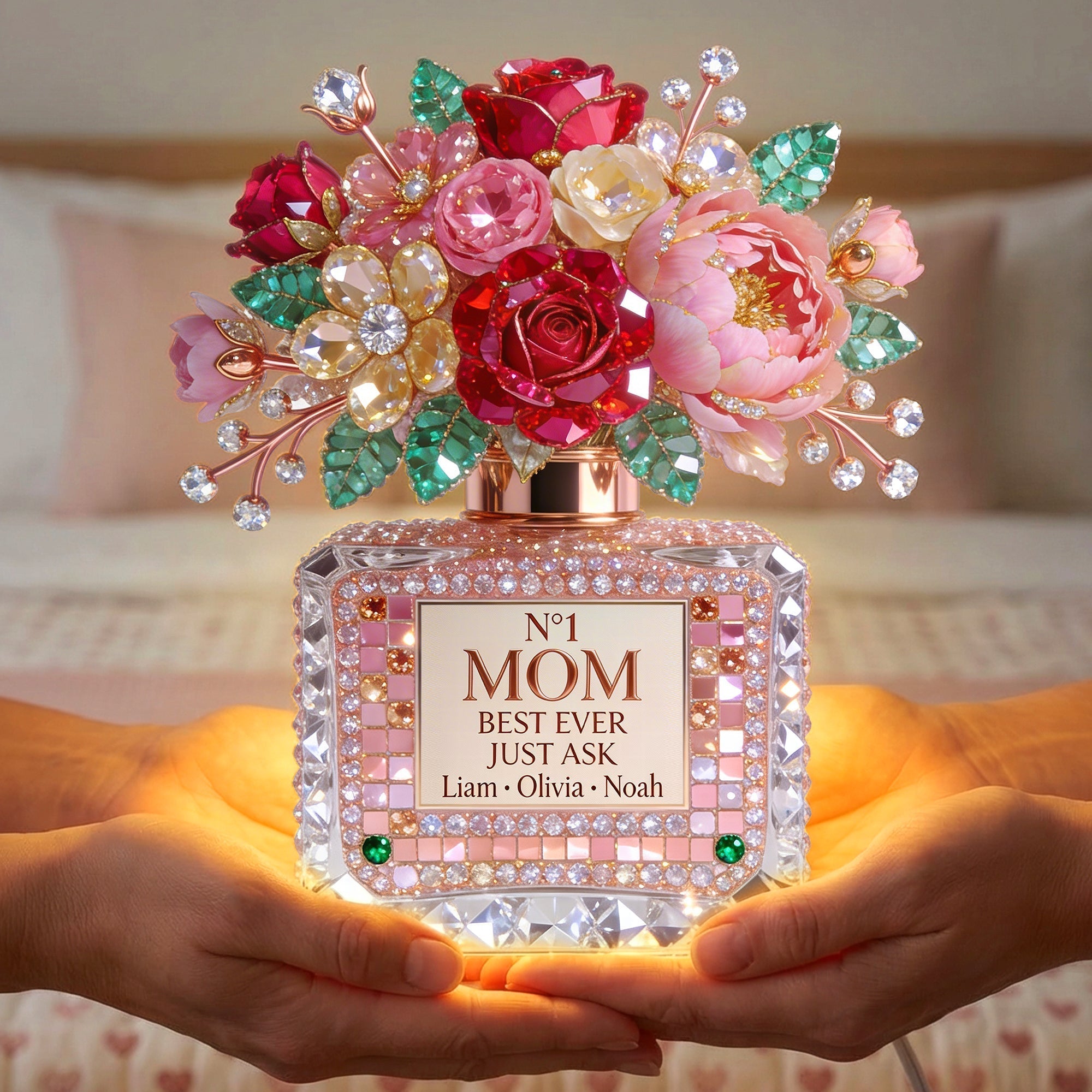 “The Best Gift for Mom” - Floral Perfume Bottle Light Box - Personalized Gifts for Mom, Grandma and More Light Box PopCulturePrints