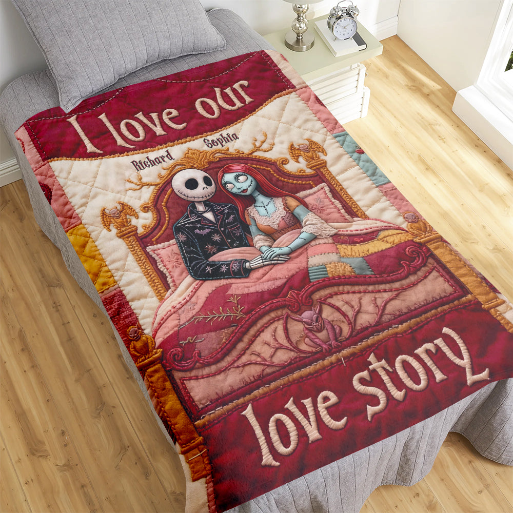 "I Love Our Love Story" - Custom Personalize Gothic Couple Blanket - Unique Gift for Couples, Anniversary, or Special Occasions Blanket PopCulturePrints