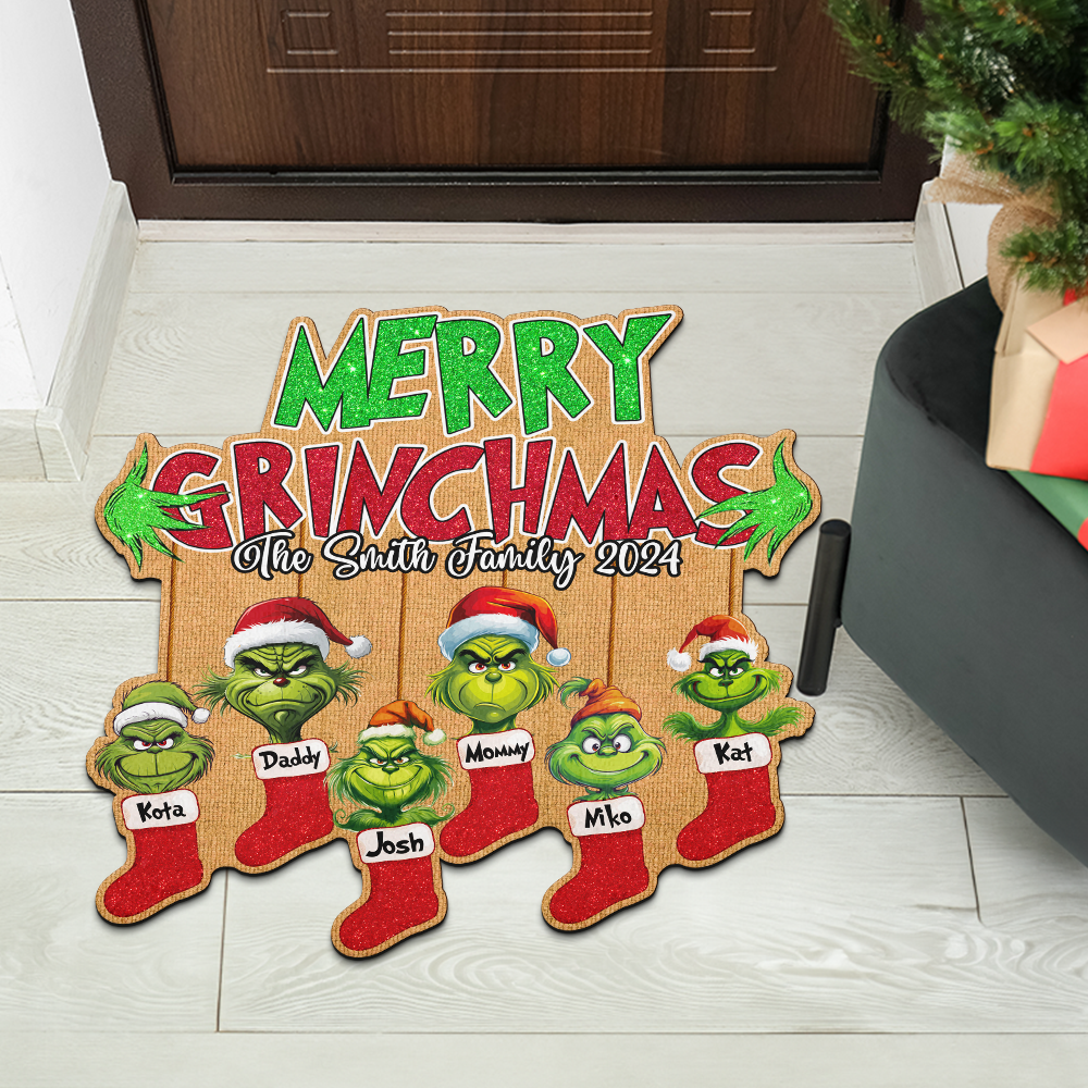 Custom Grinch Family Christmas Doormat 2024