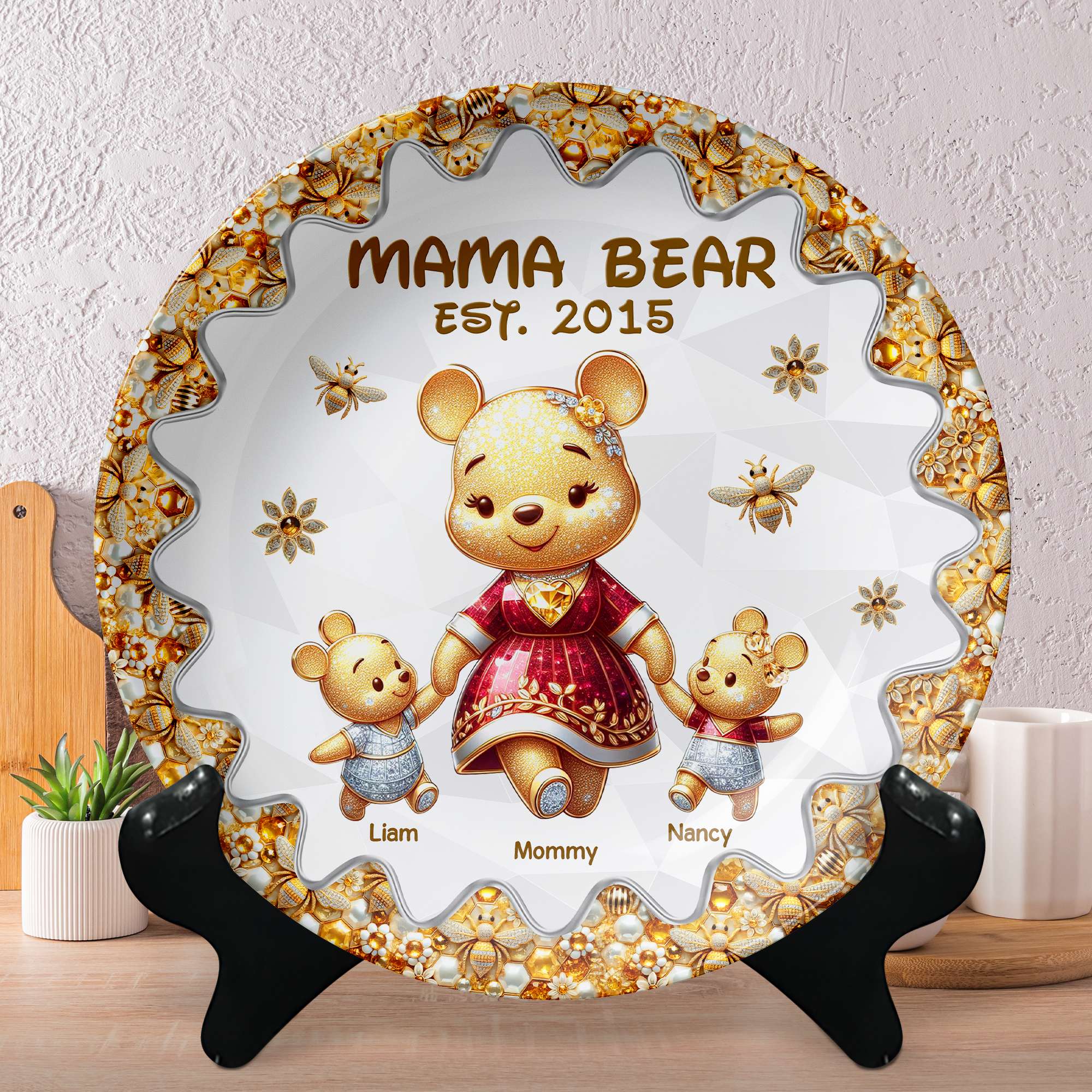 "Celebrate Mom's Love with Personalized Touch" - Ceramic Round Plate, Custom Gift for Mom, Grandma, and Kids Ceramic Round Plate PopCulturePrints